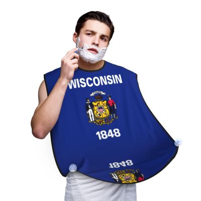 NOUZU Wisconsin State Flag Print Beard Bib Apron For Men, Beard Hair Catcher For Men Shaving Trimming,Beard Cape Cloth, Black