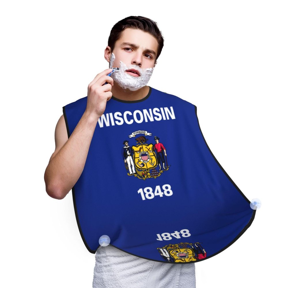 NOUZU Wisconsin State Flag Print Beard Bib Apron For Men, Beard Hair Catcher For Men Shaving Trimming,Beard Cape Cloth, Black