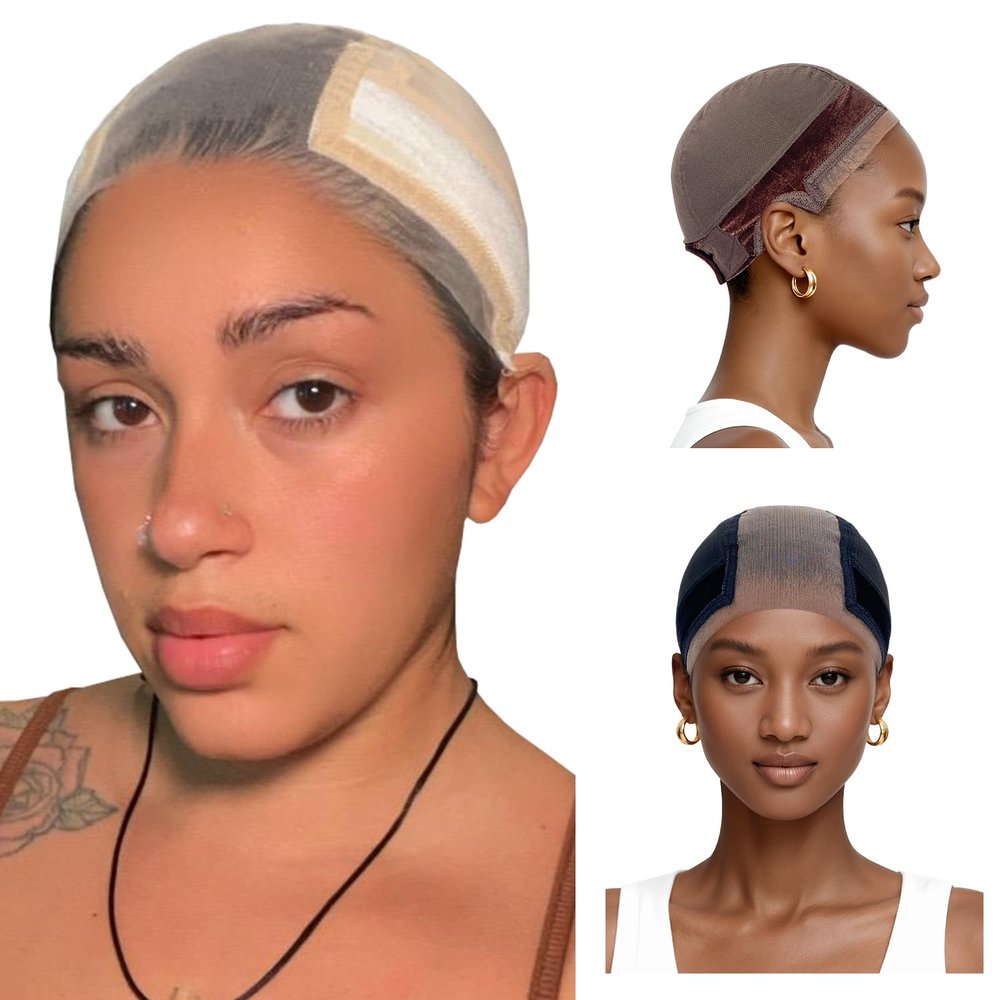 LABHAIRS Wig Cap with Grip Band for Keeping Wigs in Place, More Full Cap-wide Transparent Lace for Lace Front Wigs - Brown/Black/Nude Non Slip Cap Make Your Wig Be Glueless (Nude-M)