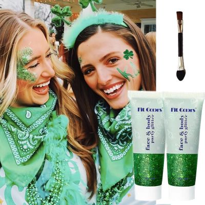 Body Glitter Face Glitter Gel: St Patricks Day Chunky Hair Glitter for Women Kids,Self-Adhesive Holographic Green Accessories Irish Parade Makeup,Spirit Day Wear,Alien Costume (2 Green)