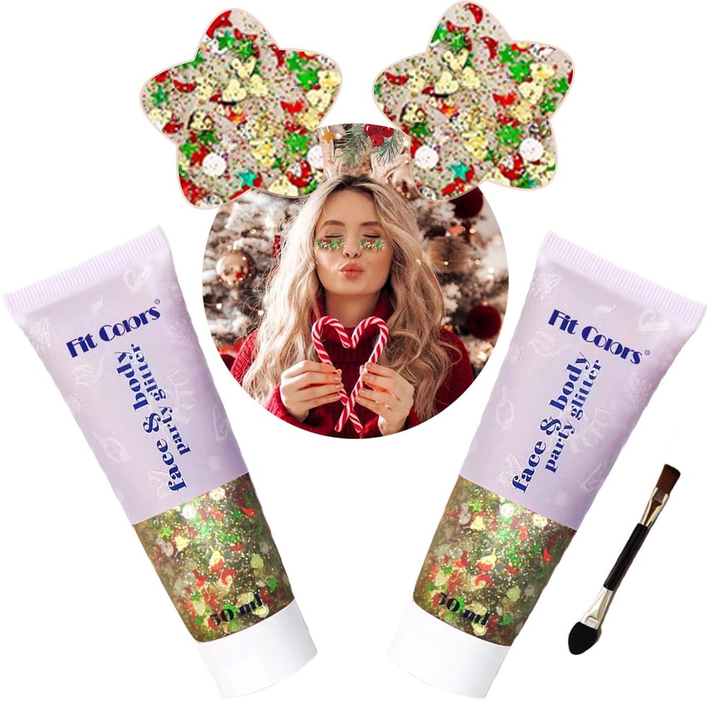 Christmas Body Glitter Face Glitter Gel: Christmas Hair Glitter,Christmas Accessories Stocking Stuffers Gift Decorations,Festival Face Glitter Makeup for Women Kids Girls,Chunky Glitter