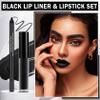 LZXLUKGIR Black Lipstick Halloween Black Lip Liner Lip Kit,Matte Black Lipstick Long Lasting Smudge Proof,Velvet Black Lip Gloss Lip Stain,Non Stick Cup Black Liquid Lip Stick and Lip Pencil for Women view 2