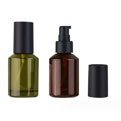 2PCS 60ml/2oz Empty Glass Travel Lotion Pump Bottles Refillable Makeup Cosmetic Soap Pump Dispenser Container Jars for Aromatherapy Essential Oils Skincare Toiletries (Wine Red and Green)