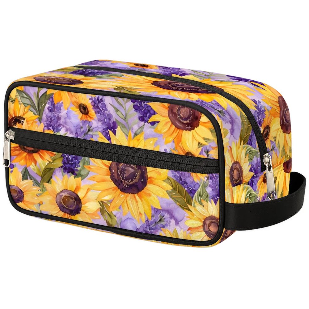 oooJHooo Travel Toiletry Bag for Adult Kids, Sunflowers Lavender Waterproof Shaving Bag Organizer for Toiletries Accessories, Large Capacity Dopp Kit Wash Bag for Cosmetics Brushes Tools,A-1694