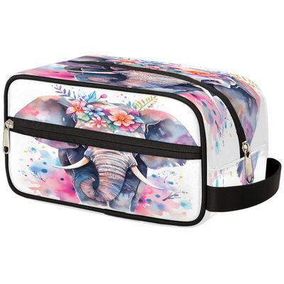 oooJHooo Travel Toiletry Bag for Adult Kids, Watercolor Elephant Waterproof Shaving Bag Organizer for Toiletries Accessories, Large Capacity Dopp Kit Wash Bag for Cosmetics Brushes Tools,A-78