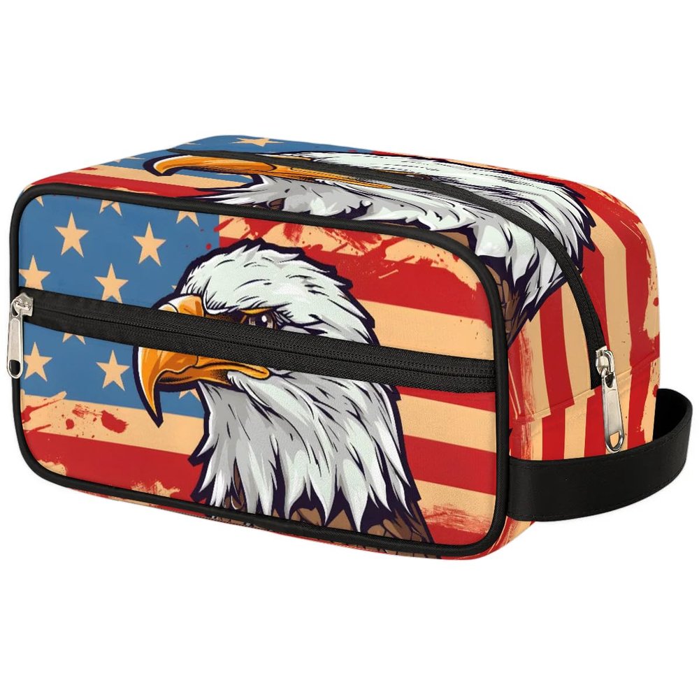 oooJHooo Travel Toiletry Bag for Adult Kids, American Eagle Pattern Waterproof Shaving Bag Organizer for Toiletries Accessories, Large Capacity Dopp Kit Wash Bag for Cosmetics Brushes Tools,A-1262