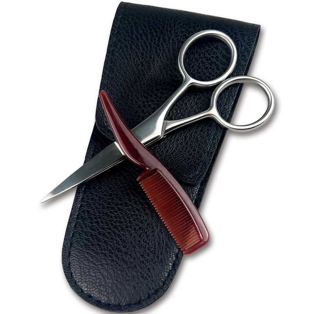 Mustache Grooming Set - Precision Mustache Scissors and Comb Kit for Men - Ideal for Travel, Includes Facial Hair Trimming Scissors and Moustache Comb