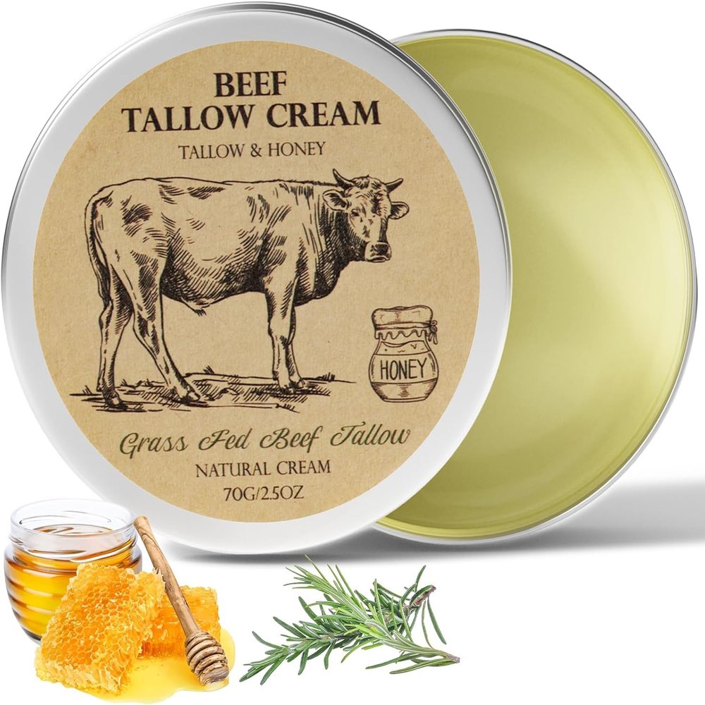 MROUVIK Beef Tallow for Skin, Tallow and Honey Cream,Tallow Face Moisturizer, Natural Grass-Fed Beef Tallow Balm with Raw Honey Moisturizing Cream for Body Lotion Skin Care for Skin (2.47 Oz)