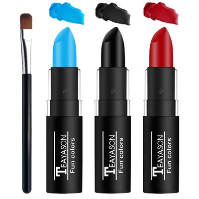 LZXLUKGIR 3 Colors Face Body Paint Eye Black Sticks for Sports Football Baseball Softball,Convenient Design Facepaint for Halloween SFX Clown Cosplay MakeupBlue/Black/Red Body Paint Sticks