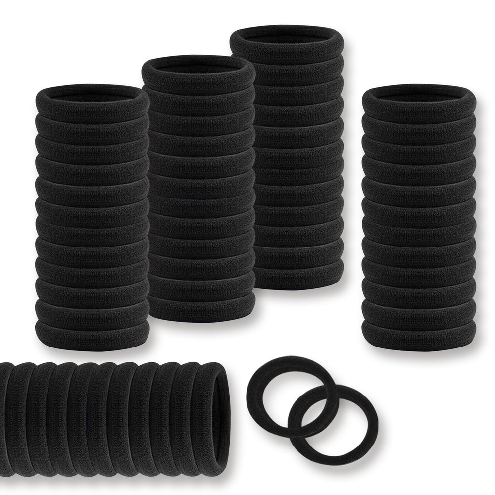100PCS Hair Ties no Damage - Black Rubber Bands for Hair, Elastics Hair Bands for Thick & Curly Hair, Ponytail Holders(4cm Diameter)