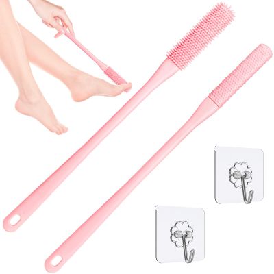 Demarzily Toe Cleaning Brush,Foot Scrubber for Shower with 15.7" Long Handle Soft Silicone Cleaning Shower Brush Foot Care for Seniors,Elderly, Men and Women (Pink)