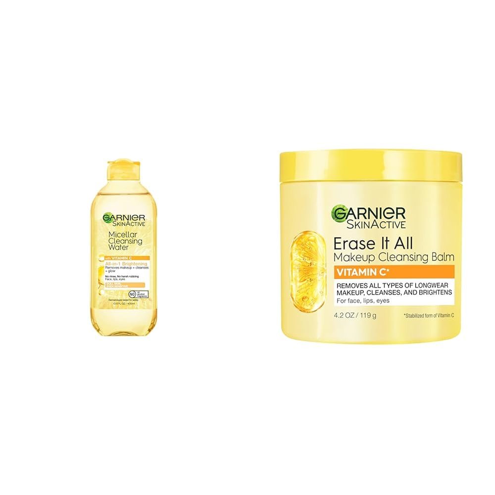 Garnier Micellar Water + Erase It All Makeup Cleansing Balm with Vitamin C, Facial Cleanser & Makeup Remover, Brightening & Hydrating, For All Skin Types, Vegan, Cruelty Free, 13.5 Fl Oz + 4.2 Fl Oz