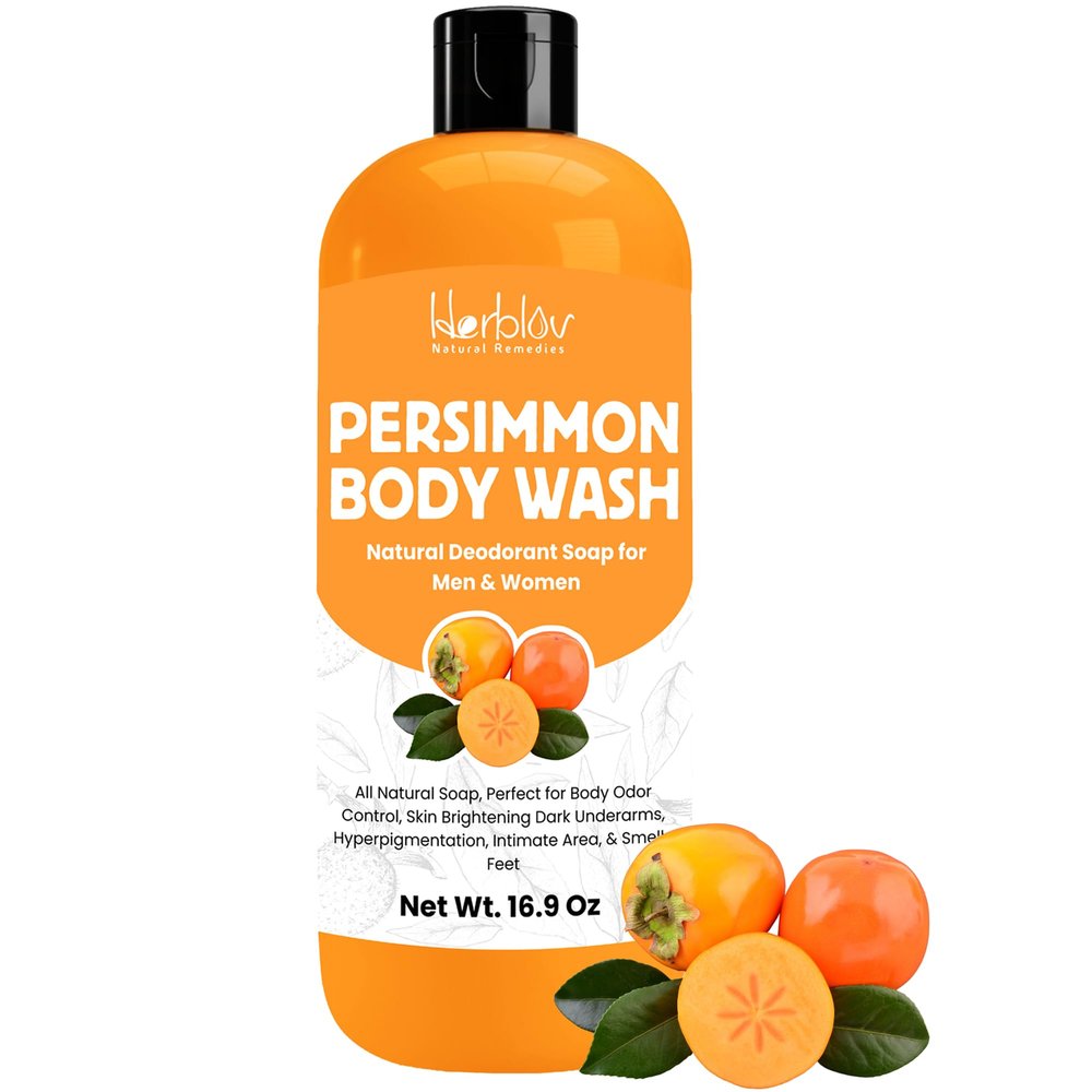 Persimmon Body Wash for Body Odor Control  Purifying Deodorizing Soap for Eliminating Odor  Underarms, Intimate Inner Thigh, Bikini Area, Smelly Feet  Natural Deodorant Soap, Kids Safe