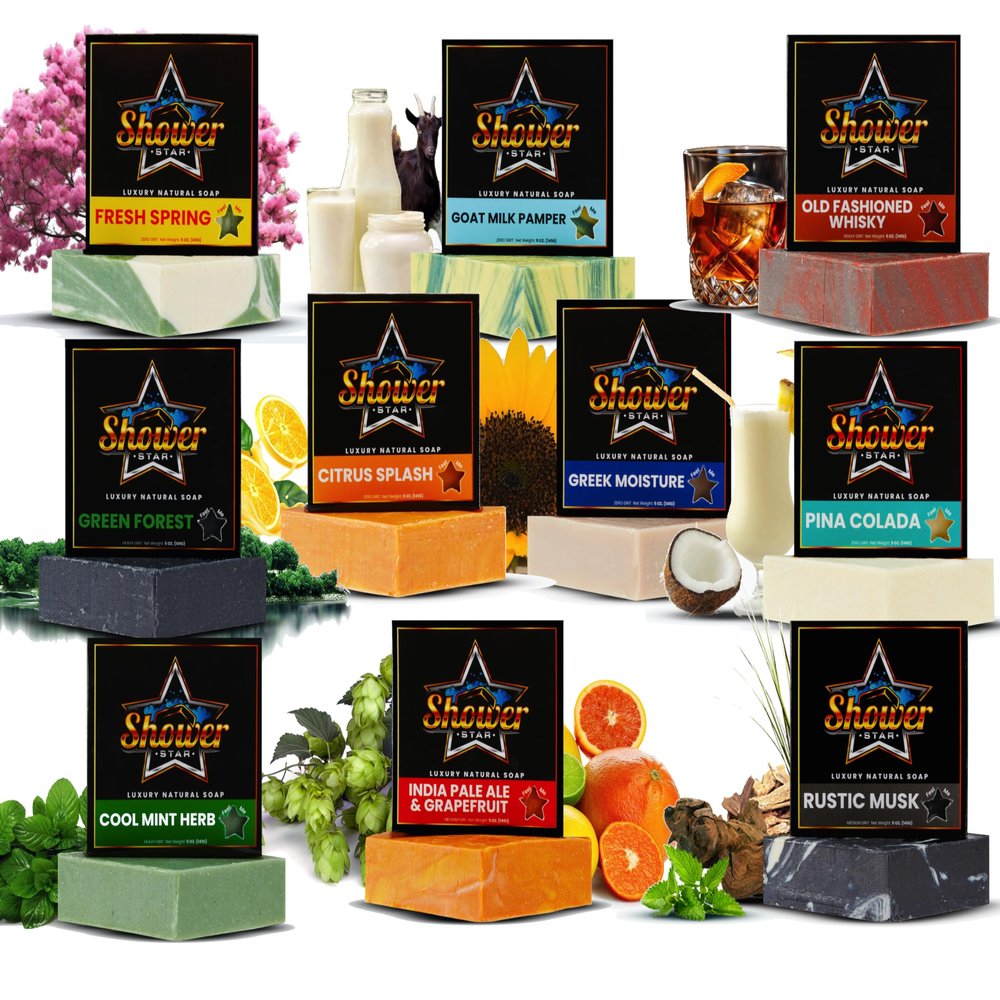 10 PACKS Shower Star Bar Soap Body Wash For Men 5 Oz Daily Use Natural Shower Soap Men's Soap Long Lasting Freshness Olive & Natural Oils NonGMO No Parabens Cool Mint Herb Green Forest & MORE GIFT BOX