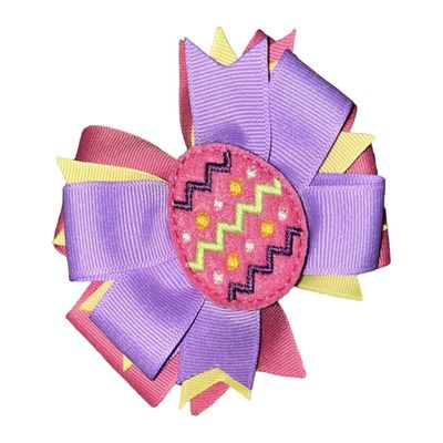 Easter Egg Pinwheel Hair Bow 4" Pink Purple