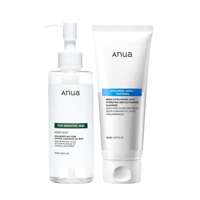 ANUA Gentle Double Cleanser Duo: Heartleaf Pore Control Cleansing Oil Mild & Hydrating Gentle Foaming Face wash for Double Cleansing, Daily Facial Cleanser, Korean Skincare