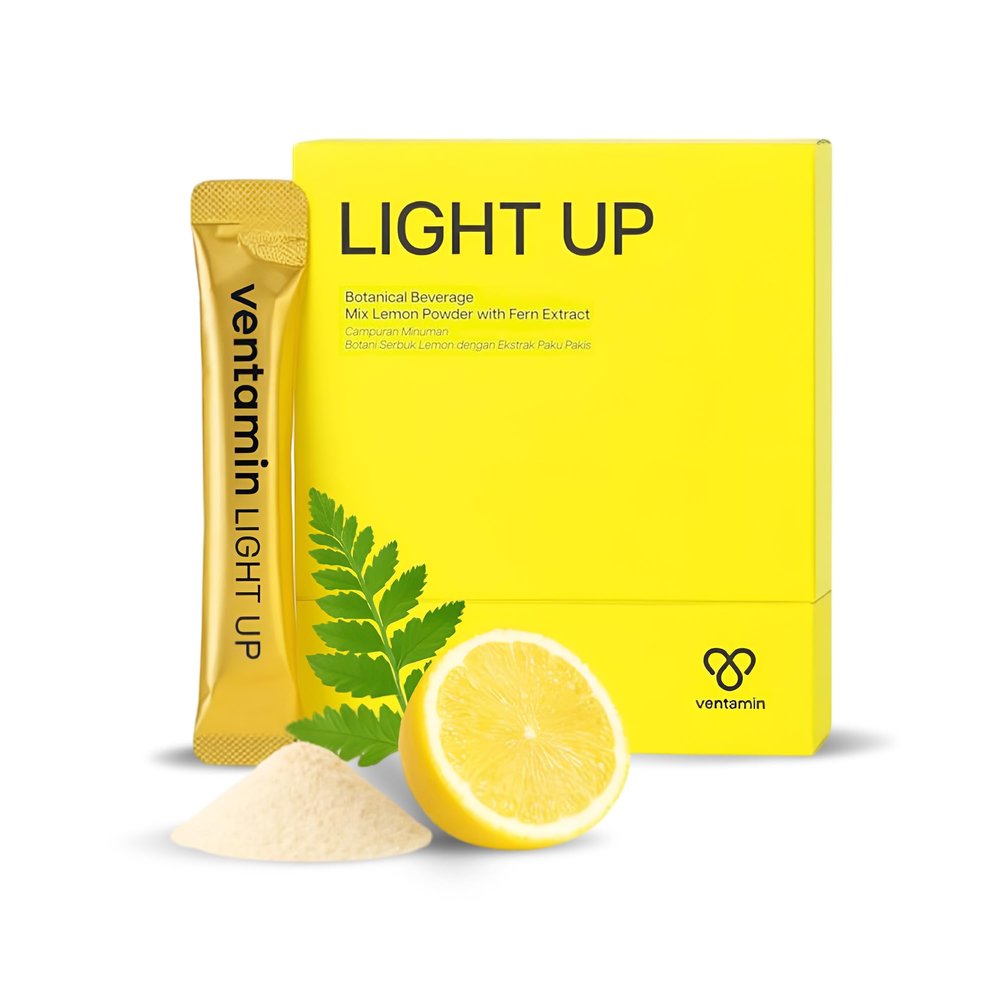 Ventamin Light Up Antioxidant Skin-Brightening Supplement with Vitamin C, Plant-Based Extracts & Hydrating Support Lemon Green Tea Flavor for Even Tone, Dark Spot Reduction & Glow 30 Sachets