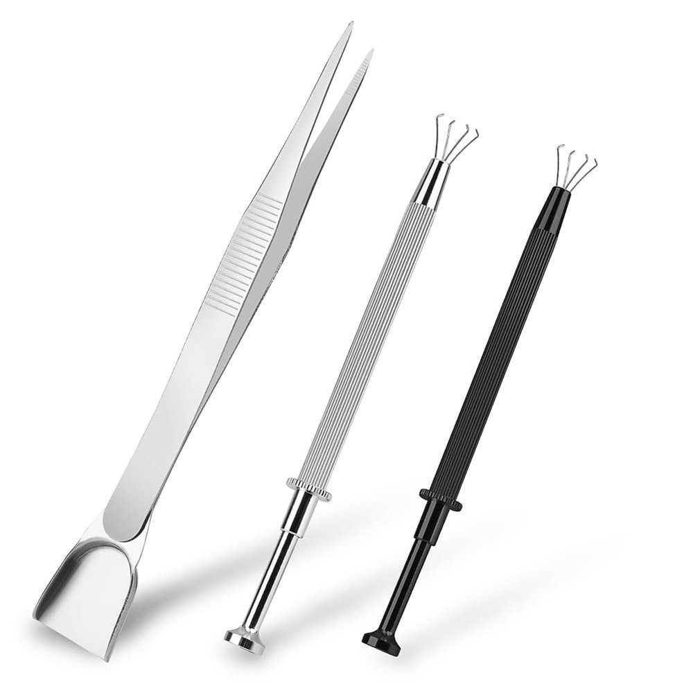 Beuiouer 3 PCS Grabbers Tool Holder Set Jeweler'S Pick Up Sprinkle Pen Jewelry Tweezers Silver Metal 4 Claw Piercing Ball for Tiny Objects Chip