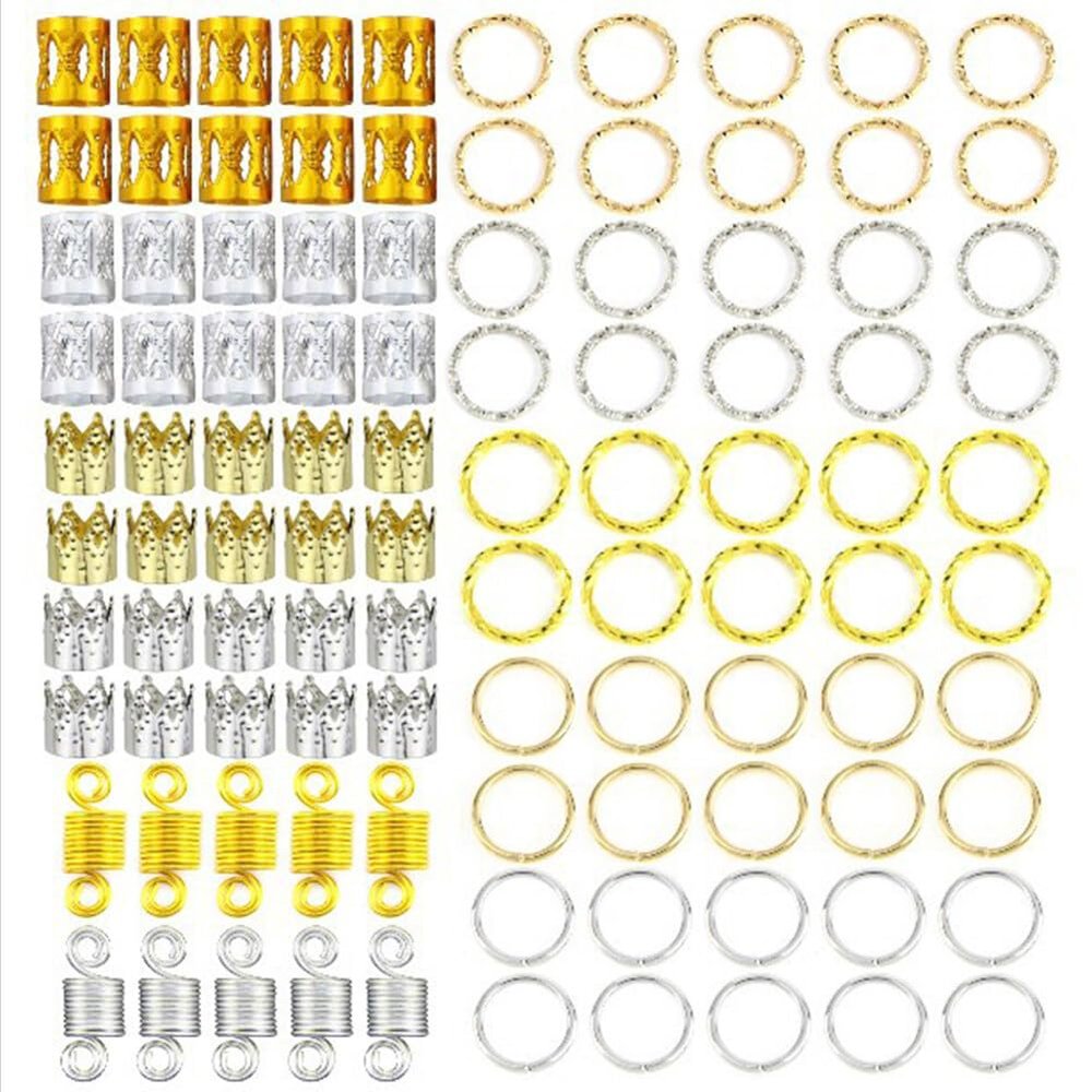 100Pcs Gold Silver Alloy Hair Jewelry for Braids Hair Beads Rings Cuffs Dreadlocks Accessories Decoration