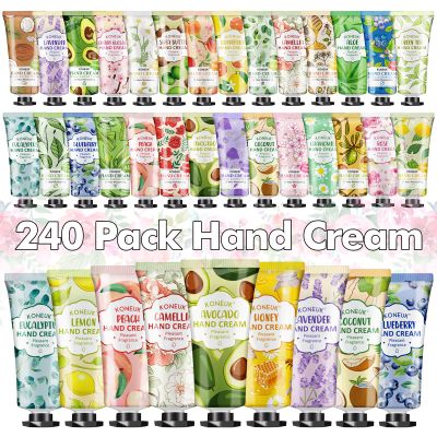 240 Pack Hand Cream Set for Women, Christmas Gifts, Bridesmaid Gifts, Birthday Gifts, Small Gifts and Stocking Stuffers for Guests, Bulk Moisturizing Hand Lotion Travel Size for Dry Cracked Hands