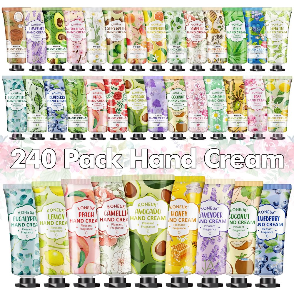 240 Pack Hand Cream Set for Women, Christmas Gifts, Bridesmaid Gifts, Birthday Gifts, Small Gifts and Stocking Stuffers for Guests, Bulk Moisturizing Hand Lotion Travel Size for Dry Cracked Hands