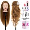 28" Mannequin Head Human Hair - 80% Real Hair Mannequin Head, Cosmetology Manikin Doll Head for Hair Styling, Hairdressing Training Head for Braiding Practice Curling with Table Clamp Styling Set view 1