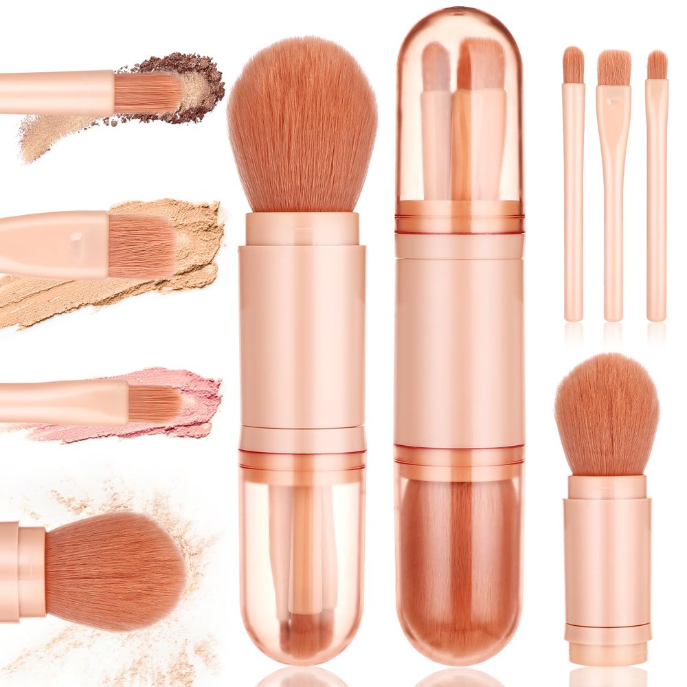 4 in 1 Travel Makeup Brushes Set Portable Retractable Professional Foundation Blush, Small Powder, Eye Shadow, Concealer,Make Up Brush Set