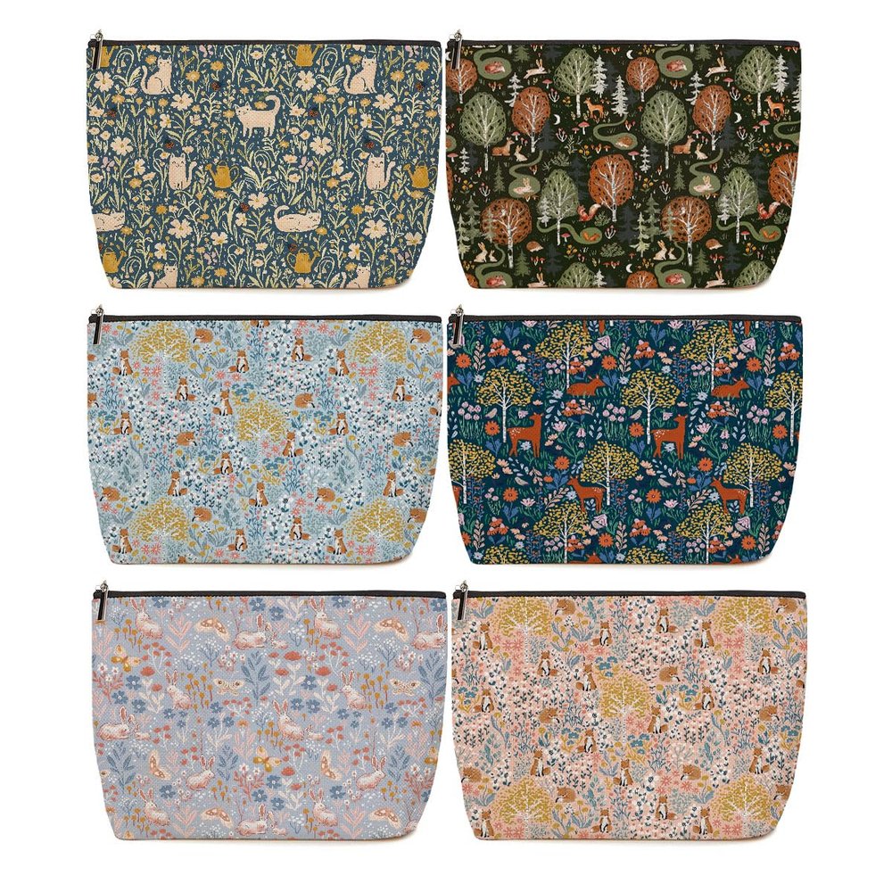6 Pieces Makeup Bag Forest Fox Garden Cat Deer Rabbit Floral Aesthetics Skincare Bag Travel Toiletry Bag Makeup Pouch Cosmetic Bag Thank You Friendship Gifts for Women Mom Friends Bestie Coworker Aunt