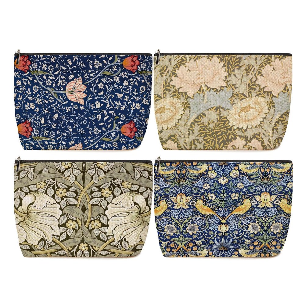 4 Pieces Makeup Bag Classic Flower Botanical Floral Aesthetics Skincare Bag Travel Toiletry Bag Makeup Pouch Cosmetic Bag Birthday Christmas Friendship Gifts for Women Aunt Girls Mom Friends Coworker