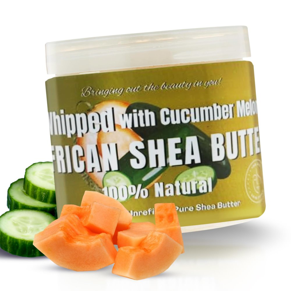 RA COSMETICS Whipped Shea Butter with Cucumber-Melon Extract  100% Unrefined Shea Body Butter from Ghana  Moisturizes Skin, Nourishes & Conditions Hair  Softens and Smooth Lips, Hands & Feet  12oz