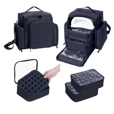 UOZL Nail Polish Organizer Case Holds 60 Bottles Portable Travel Storage Box with 2 Detachable Bags, Designed for Women's Nail Tools, Essential Oils and Cosmetics Sets Black