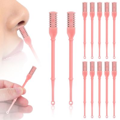 12pcs 2 in 1 Nasal Hair Cutter, 360 Rotating Nose Hair Trimmer for Men Women Double Sided Nose Hair Cleaner with Ear Picker Portable Manual Nostril Hair Removal Tool (Pink)
