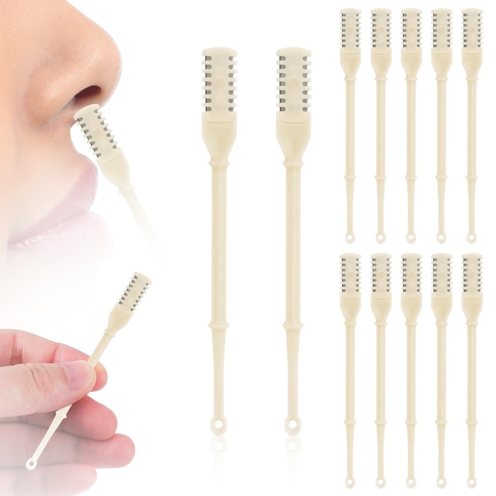 12pcs 2 in 1 Nasal Hair Cutter, 360 Rotating Nose Hair Trimmer for Men Women Double Sided Nose Hair Cleaner with Ear Picker Portable Manual Nostril Hair Removal Tool (White)