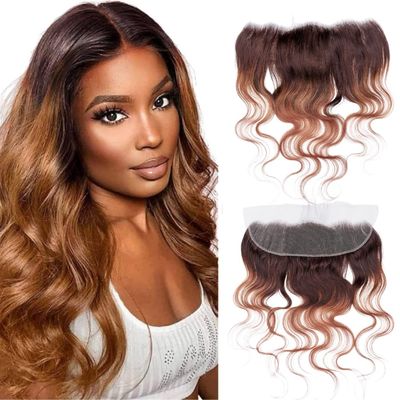 4/30 Ombre 13x4 Lace Frontal Closure Body Wave Brazilian Virgin Human Hair HD Transparent Lace Frontals Pre-Plucked with Baby Hair Natural Hairline Closure for Black Women T4/30 10 Inch