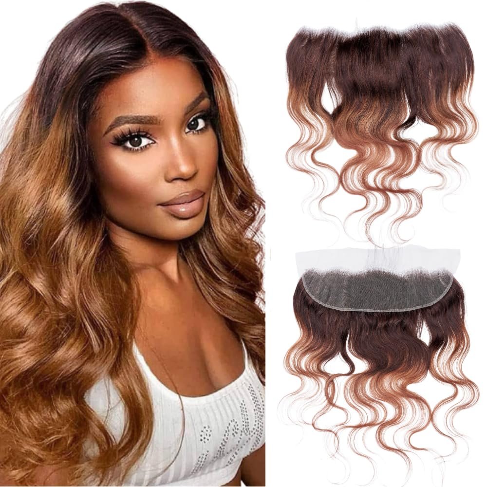 4/30 Ombre 13x4 Lace Frontal Closure Body Wave Brazilian Virgin Human Hair HD Transparent Lace Frontals Pre-Plucked with Baby Hair Natural Hairline Closure for Black Women T4/30 10 Inch