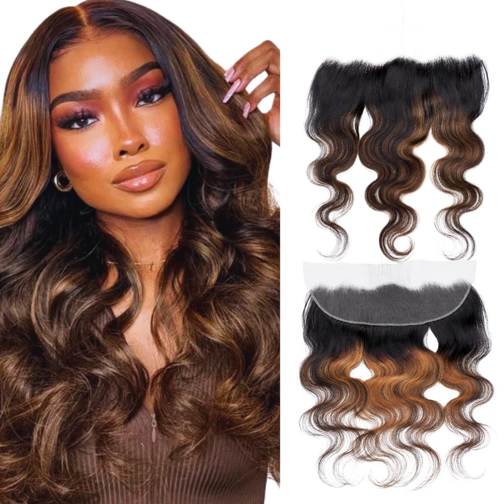 13X4 HD Lace Frontal Body Wave 100% Brazilian Virgin Remy Ear To Ear Transparent Lace Closure Free Part Body wave Frontal Extensions for Women color TF1B/30 16inch