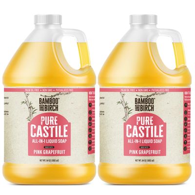 BAMBOO AND BIRCH Pure Castile Soap Liquid, Certified Palm Oil Free Natural Soap, Citrus Grapefruit, 1 Gallon