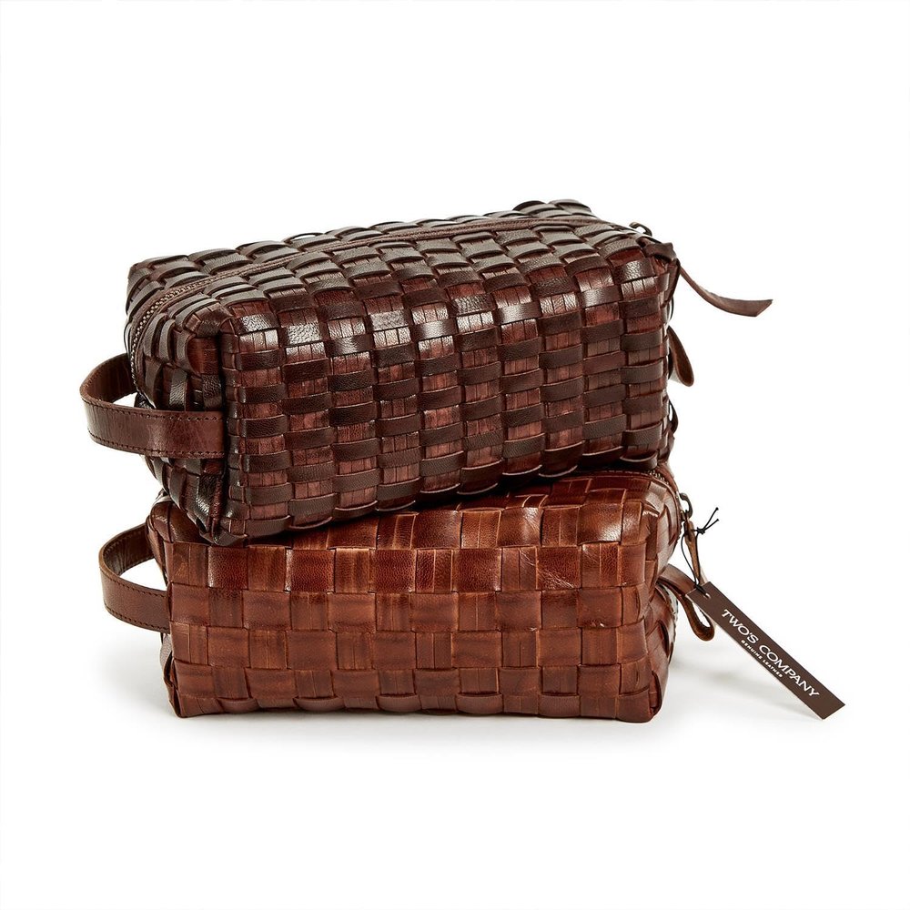 Two's Company Chestnut Woven Leather Dopp Kit Assorted 2 Patterns