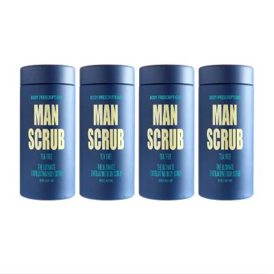 Body Prescriptions Mens Exfoliating Body Scrub  Ultimate Skin Cleansing Wash in Jar with Twist-Top Lid, For All Skin Types, 21 Ounce (Pack of 4), Tea Tree