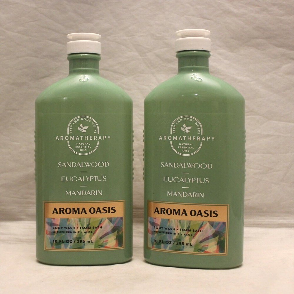 2 Pack SHOWER GEL WASH ALOE VITAMIN E 10 OZ (Sandalwood Eucalyptus Mandarin Body Wash & Foam Bath)