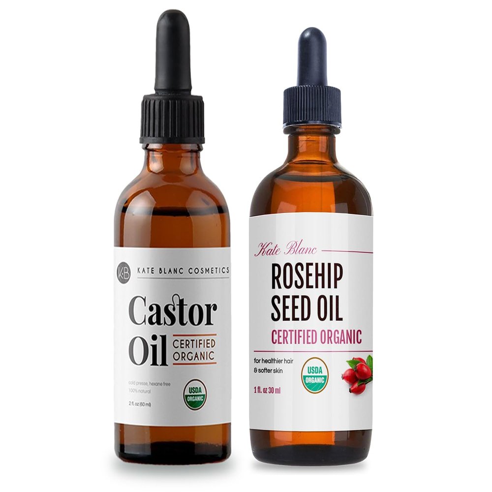 Kate Blanc Cosmetics Organic Castor Oil (2oz) & Rosehip Seed Oil (1oz) Bundle