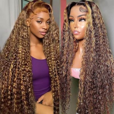 Habiliana Human Hair Wig 200% Density HD Jerry Curly Wave Wigs Human Hair Real Full Large Lace 4x4 Highlight P4/27 Curly Wave Wigs Pre Plucked for Black Women