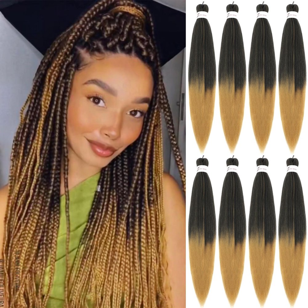 Two Tone Braiding Hair Pre Stretched,26 Inch 8 Pack Prestretched Braiding Hair For Braid Women Hair,Professional Ombre Synthetic Hair For Knotless Crochet Braids,Soft Yaki Straight(26in,8pc,T27)