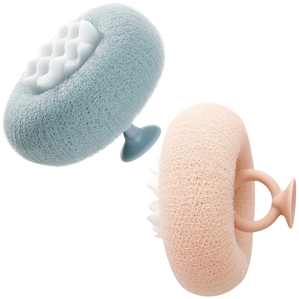 2-Pack(Pink & Cyan) Bath Body Brushes, Exfoliating Body Scrubbers, Bath Sponge Brushes for Body Scrubbing and Enjoyable Showers
