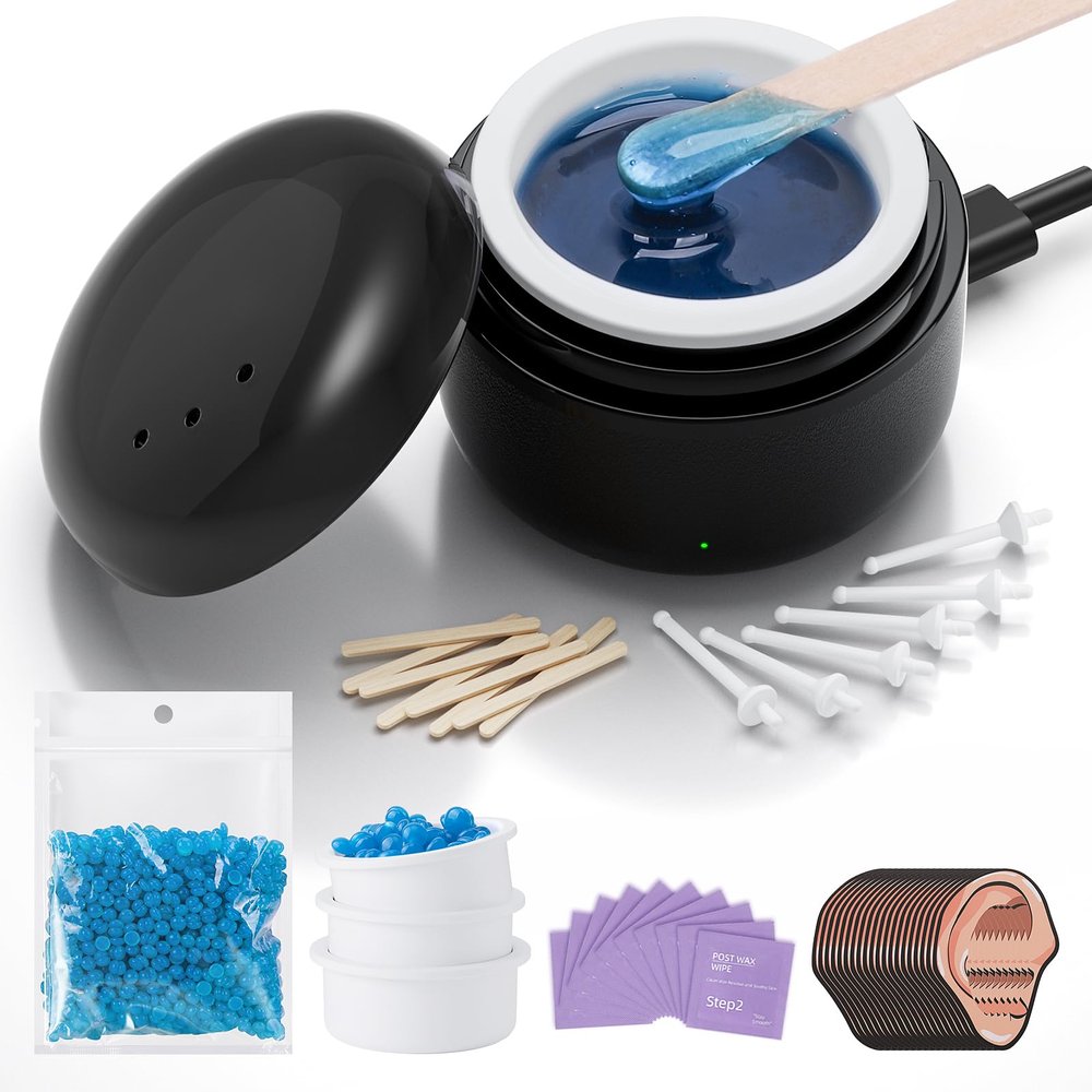 Azang Nose Wax Kit Men 100g Wax USB Fast Heat Unisex Suitable for Different Body Parts Smart Constant Temp 12 Nose Hair Sticks 3 Silicone Pots