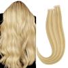 HOTBANANA Tape in Hair Extensions, 12 Inch 40pcs Balayage Light Blonde Highlighted Golden Blonde Human Hair, Straight Tape in Extensions view 1