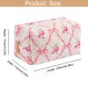 HHQQWZ Travel Makeup Bag, Cosmetic Bag for Women Girls, Floral Flowers Toiletry Organizer, Portable Storage Bag, Pink Bowknot/Gold Zipper view 3