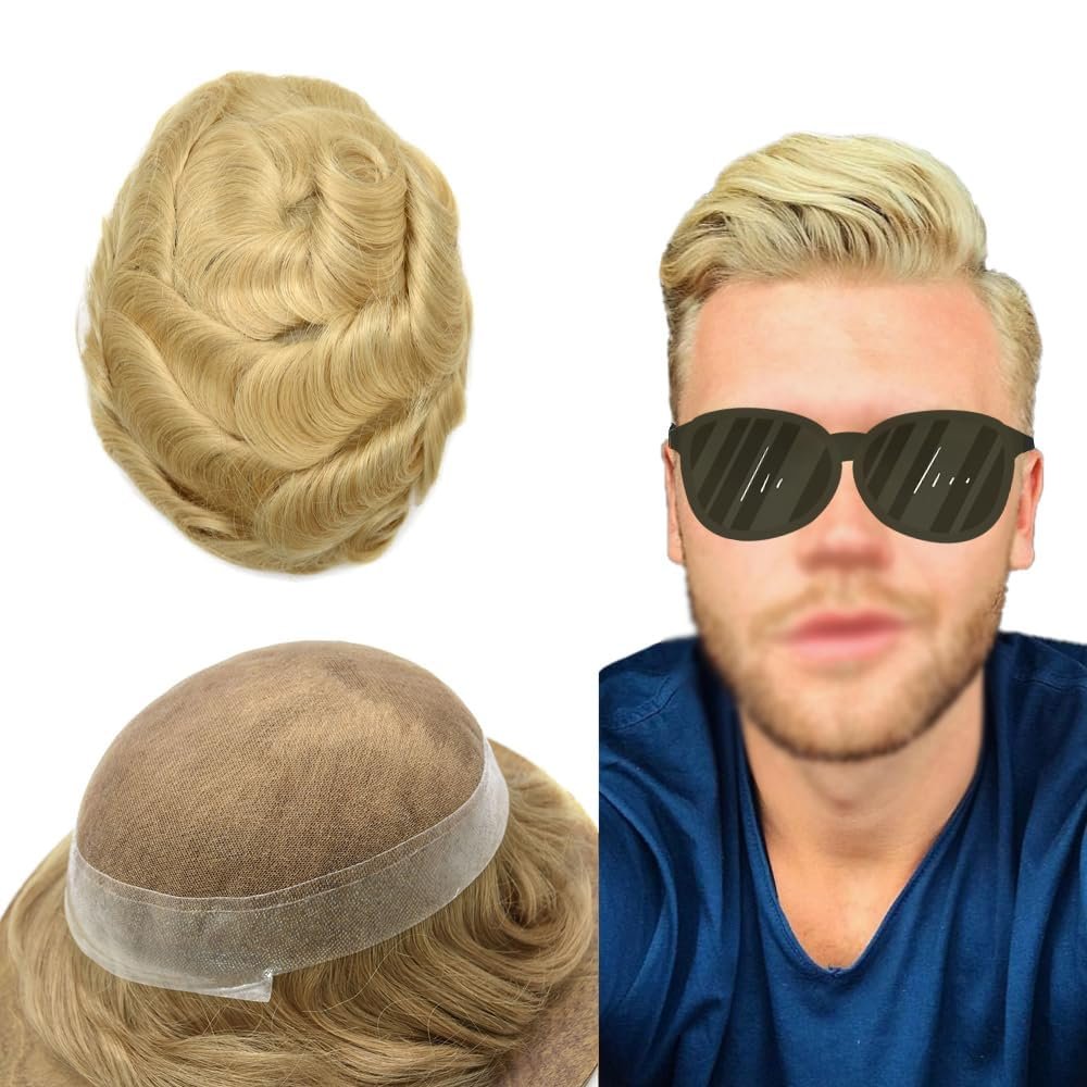 Hair Wonders Swiss Lace Toupee For Men Hair Pieces Real Human Hair Mens Toupee Hair Replacement System For Men Hair System Natural Hairline 7x9 90% light density22R#