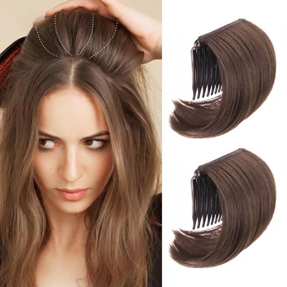 2Pcs Light Brown Hair Comb Bump It Up Volume Hair Base Insert Tool Hair Bun Invisible False Hair Clip Fluffy Styling Increased Hair Pad for Women
