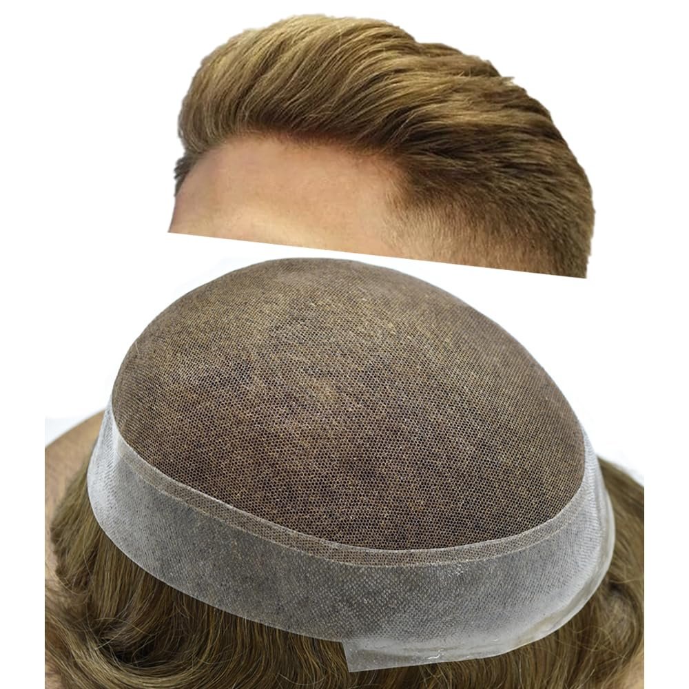 Hair Wonders Swiss Lace Toupee For Men Hair Pieces Real Human Hair Mens Toupee Hair Replacement System For Men Hair System Natural Hairline 8x10-90% light density18# MEDIUM BLONDE